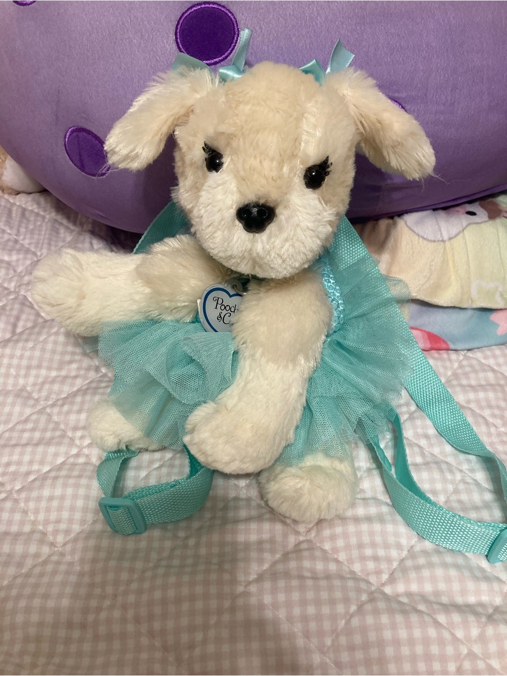Plush Puppy Backpack in Aqua Tulle Dress